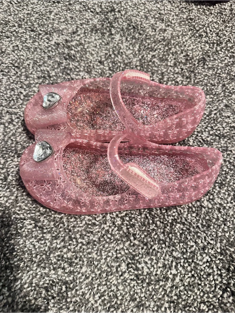 Girls Pink Glitter Jelly Shoes with Gem Accent